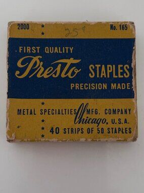Vintage Presto Staples in Small Old Slider Box
